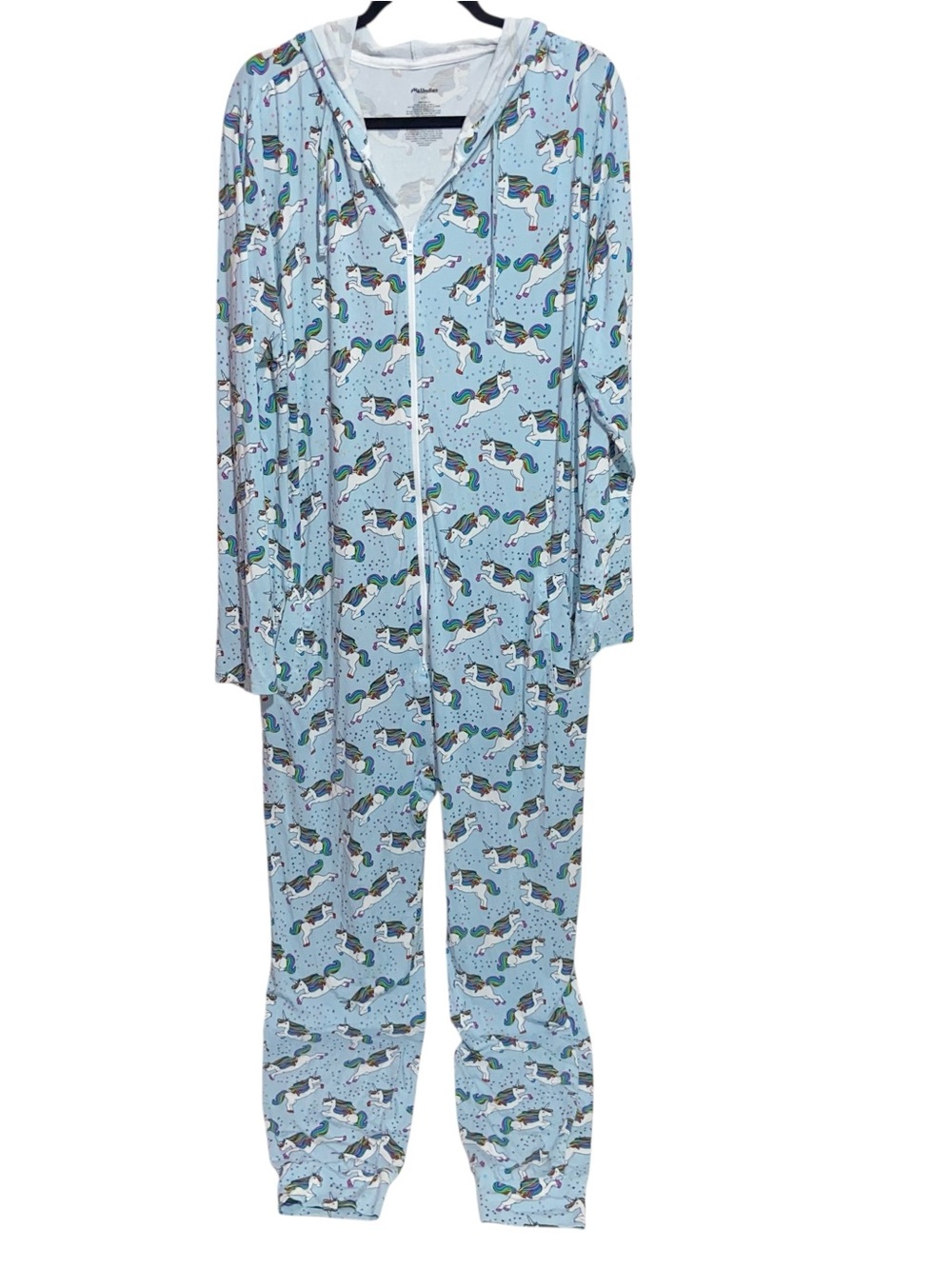 Meundies Pjs Womens L/XL Unicorn Rainbow One Piece Hooded Pajamas Sleepwear